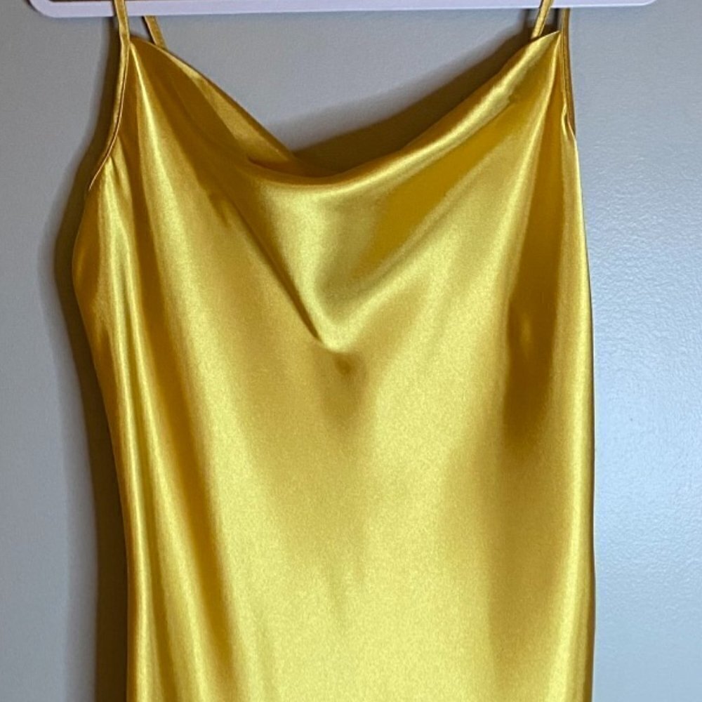 Bebe Bias Spaghetti Strap Satin Slip Dress Size L in Gold